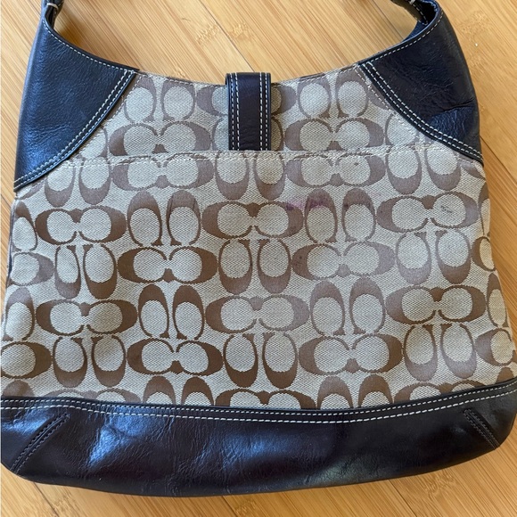 Coach Brown Signature Canvas Shoulder Bag with Dark Leather Trim - Picture 4 of 8